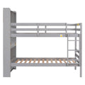 Twin Over Twin Bunk Beds With Bookcase Headboard, Solid Wood Bed Frame With Safety Rail And Ladder, Kids Teens Bedroom, Guest Room Furniture, Can Be Converted Into 2 Beds, Grey Twin Grey Pine