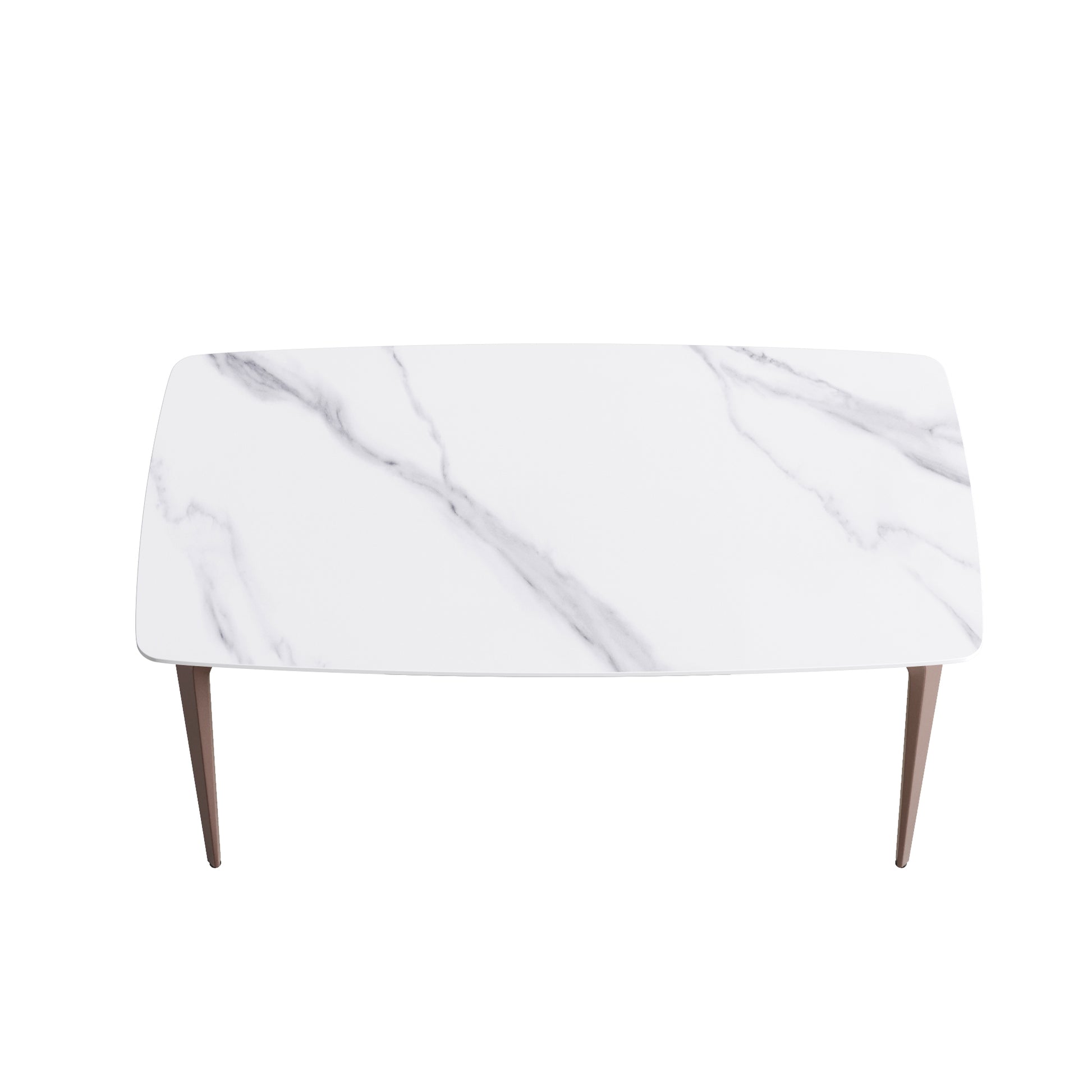 63"Modern Artificial Stone White Curved Metal Leg Dining Table 6 People White Metal Sintered Stone