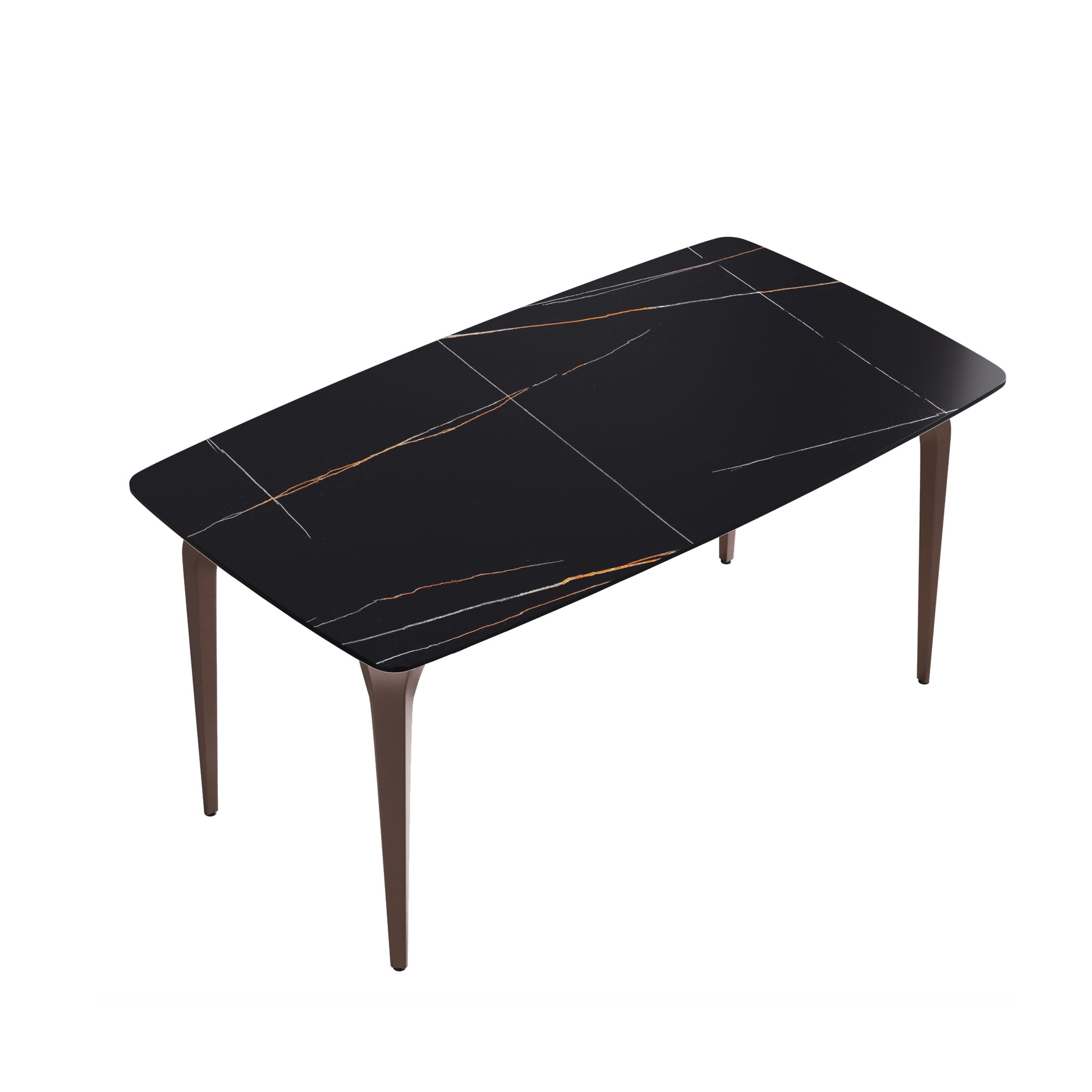 63"Modern Artificial Stone Black Curved Metal Leg Dining Table 6 People Black Metal Sintered Stone