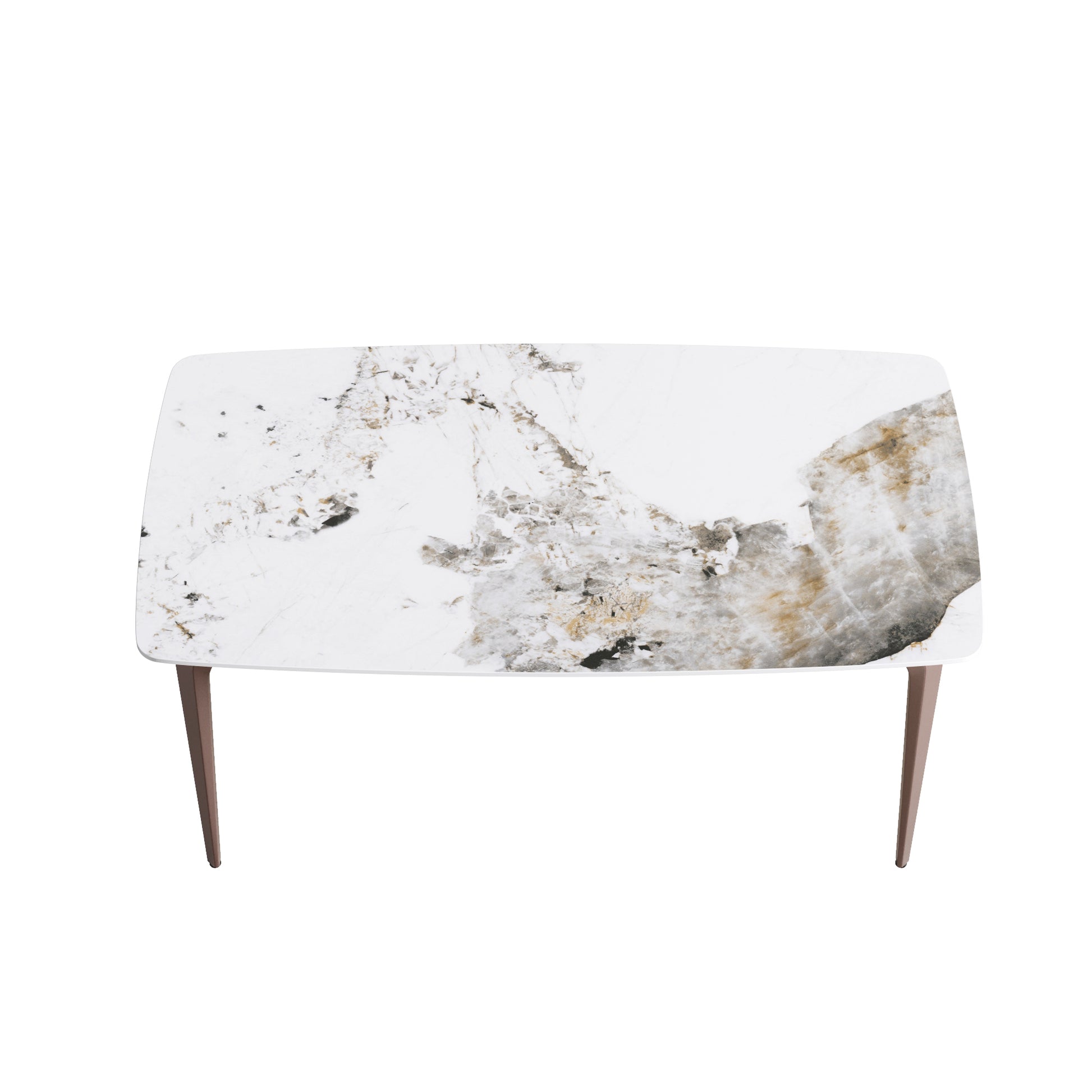63"Modern Artificial Stone Pandora White Curved Metal Leg Dining Table 6 People Antique White Metal Sintered Stone