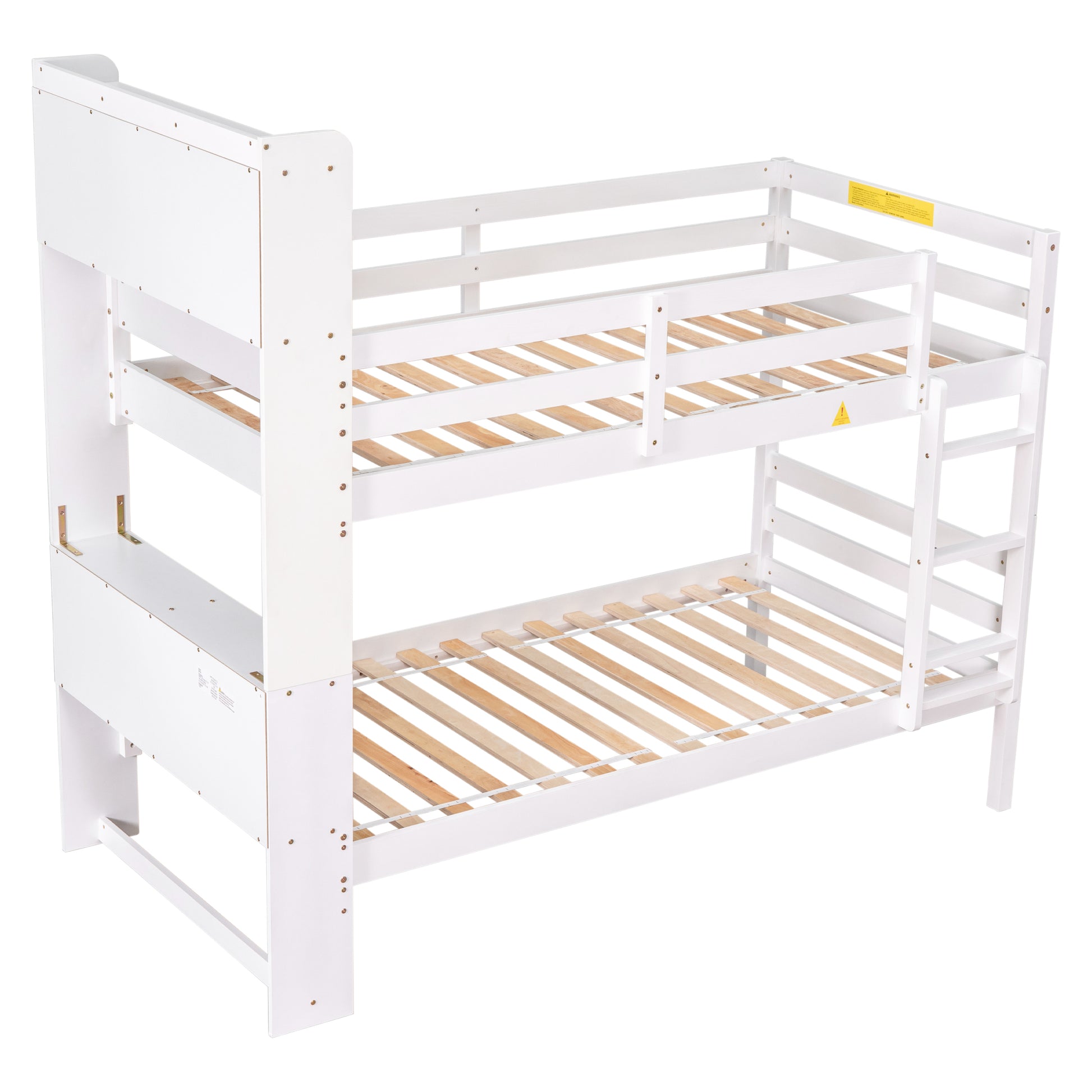 Twin Over Twin Bunk Beds With Bookcase Headboard, Solid Wood Bed Frame With Safety Rail And Ladder, Kids Teens Bedroom, Guest Room Furniture, Can Be Converted Into 2 Beds, White White Pine