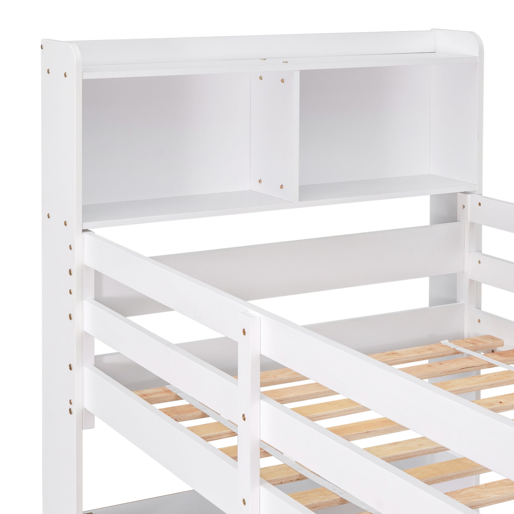 Twin Over Twin Bunk Beds With Bookcase Headboard, Solid Wood Bed Frame With Safety Rail And Ladder, Kids Teens Bedroom, Guest Room Furniture, Can Be Converted Into 2 Beds, White White Pine