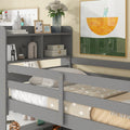 Twin Over Twin Bunk Beds With Bookcase Headboard, Solid Wood Bed Frame With Safety Rail And Ladder, Kids Teens Bedroom, Guest Room Furniture, Can Be Converted Into 2 Beds, Grey Twin Grey Pine