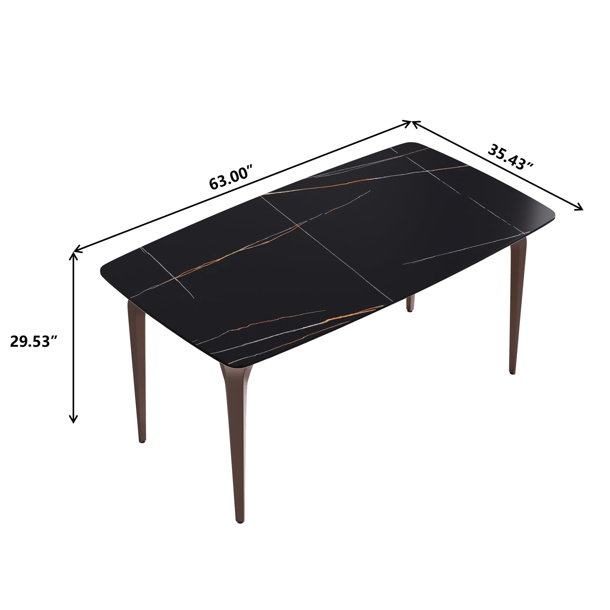 63"Modern Artificial Stone Black Curved Metal Leg Dining Table 6 People Black Metal Sintered Stone