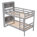 Twin Over Twin Bunk Beds With Bookcase Headboard, Solid Wood Bed Frame With Safety Rail And Ladder, Kids Teens Bedroom, Guest Room Furniture, Can Be Converted Into 2 Beds, Grey Twin Grey Pine