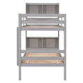 Twin Over Twin Bunk Beds With Bookcase Headboard, Solid Wood Bed Frame With Safety Rail And Ladder, Kids Teens Bedroom, Guest Room Furniture, Can Be Converted Into 2 Beds, Grey Twin Grey Pine