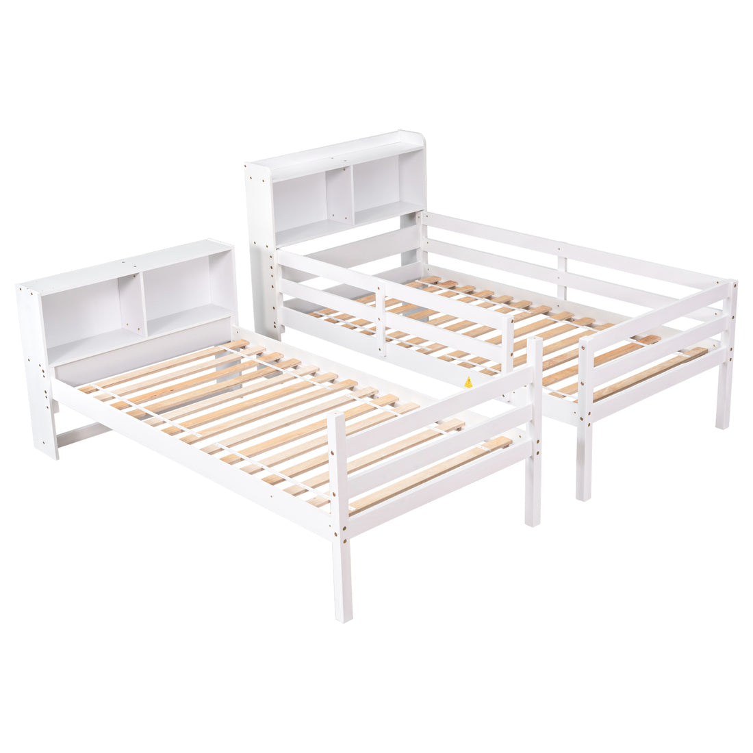 Twin Over Twin Bunk Beds With Bookcase Headboard, Solid Wood Bed Frame With Safety Rail And Ladder, Kids Teens Bedroom, Guest Room Furniture, Can Be Converted Into 2 Beds, White White Pine