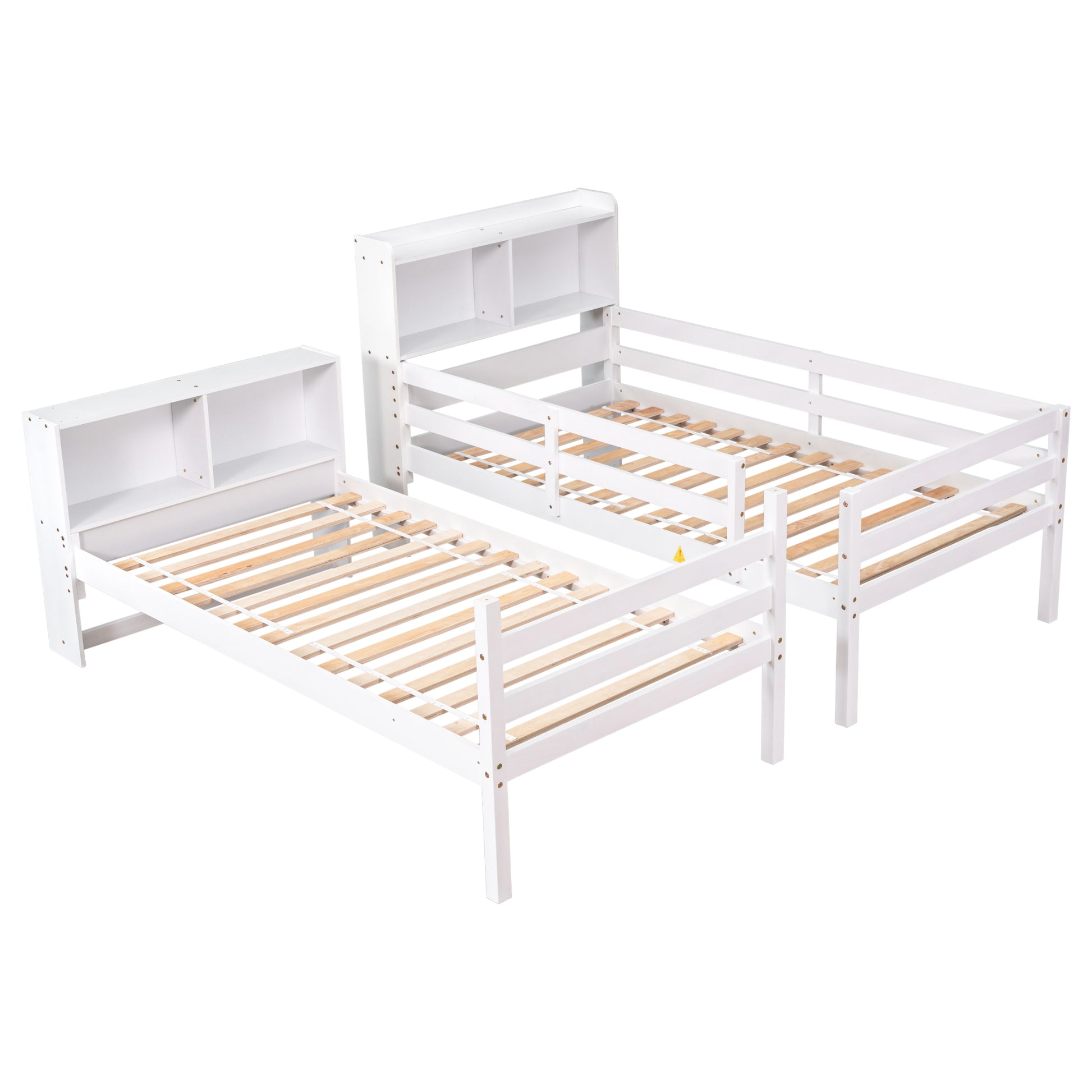 Twin Over Twin Bunk Beds With Bookcase Headboard, Solid Wood Bed Frame With Safety Rail And Ladder, Kids Teens Bedroom, Guest Room Furniture, Can Be Converted Into 2 Beds, White White Pine