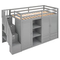 Functional Loft Bed With 3 Shelves, 2 Wardrobes And 2 Drawers, Ladder With Storage, No Box Spring Needed, Gray Gray Pine