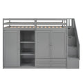 Functional Loft Bed With 3 Shelves, 2 Wardrobes And 2 Drawers, Ladder With Storage, No Box Spring Needed, Gray Gray Pine