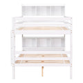 Full Over Full Bunk Beds With Bookcase Headboard, Solid Wood Bed Frame With Safety Rail And Ladder, Kids Teens Bedroom, Guest Room Furniture, Can Be Converted Into 2 Beds, White White Pine