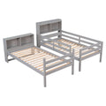 Twin Over Twin Bunk Beds With Bookcase Headboard, Solid Wood Bed Frame With Safety Rail And Ladder, Kids Teens Bedroom, Guest Room Furniture, Can Be Converted Into 2 Beds, Grey Twin Grey Pine