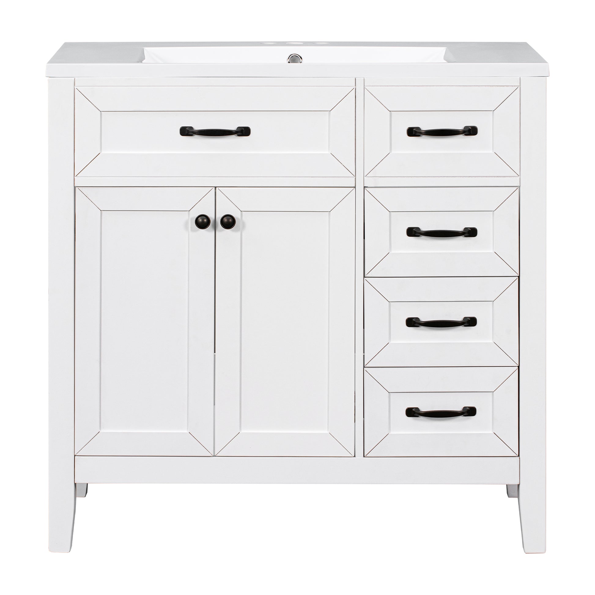 36" Bathroom Vanity With Sink Combo, White Bathroom Cabinet With Drawers, Solid Frame And Mdf Board Old Sku:Jl000007Aak White Solid Wood Mdf