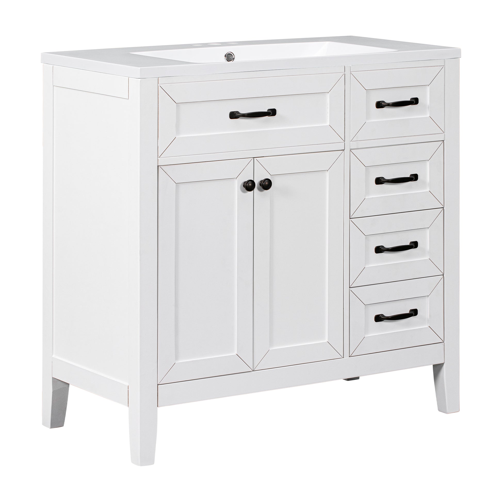 36" Bathroom Vanity With Sink Combo, White Bathroom Cabinet With Drawers, Solid Frame And Mdf Board Old Sku:Jl000007Aak White Solid Wood Mdf