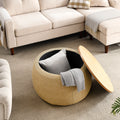 Round Storage Ottoman, 2 In 1 Function, Work As End Table And Ottoman, Natural 25.5