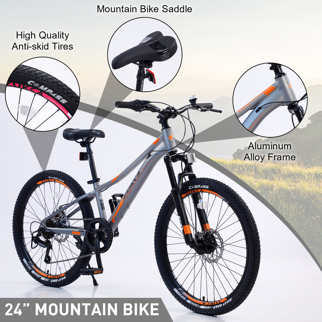 Mountain Bike For Girls And Boys Mountain 24 Inch Shimano 7 Speed Bike Grey Aluminium