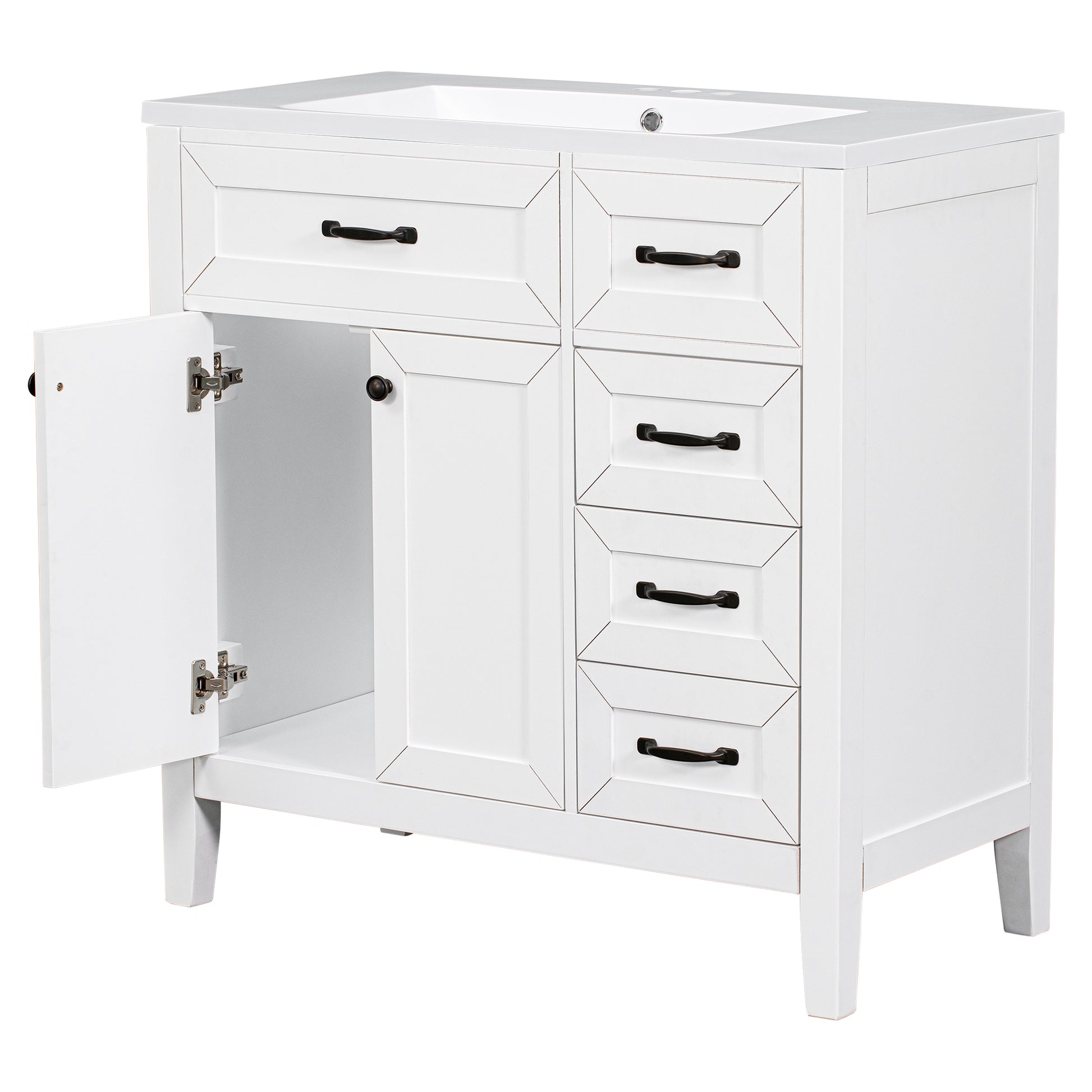 36" Bathroom Vanity With Sink Combo, White Bathroom Cabinet With Drawers, Solid Frame And Mdf Board White Solid Wood Mdf