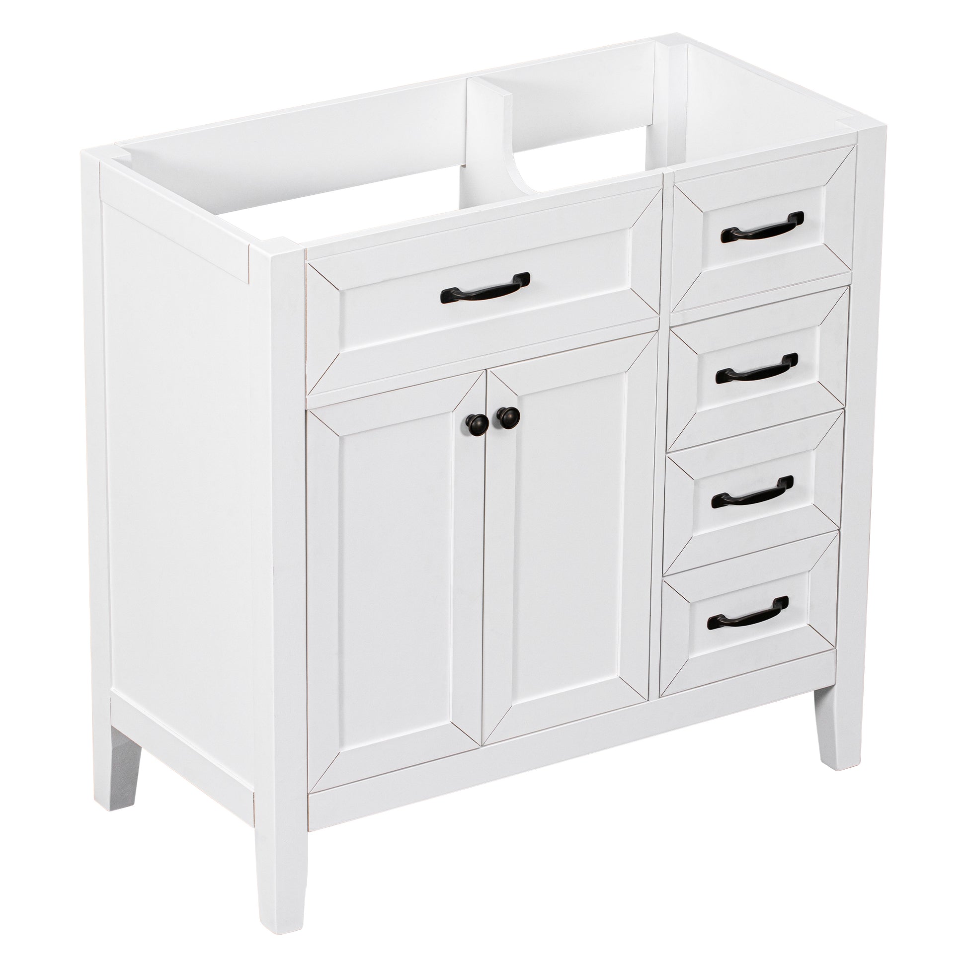 36" Bathroom Vanity Without Sink, Cabinet Base Only, Bathroom Cabinet With Drawers, Solid Frame And Mdf Board, White White Solid Wood Mdf