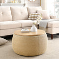 Round Storage Ottoman, 2 In 1 Function, Work As End Table And Ottoman, Natural 25.5