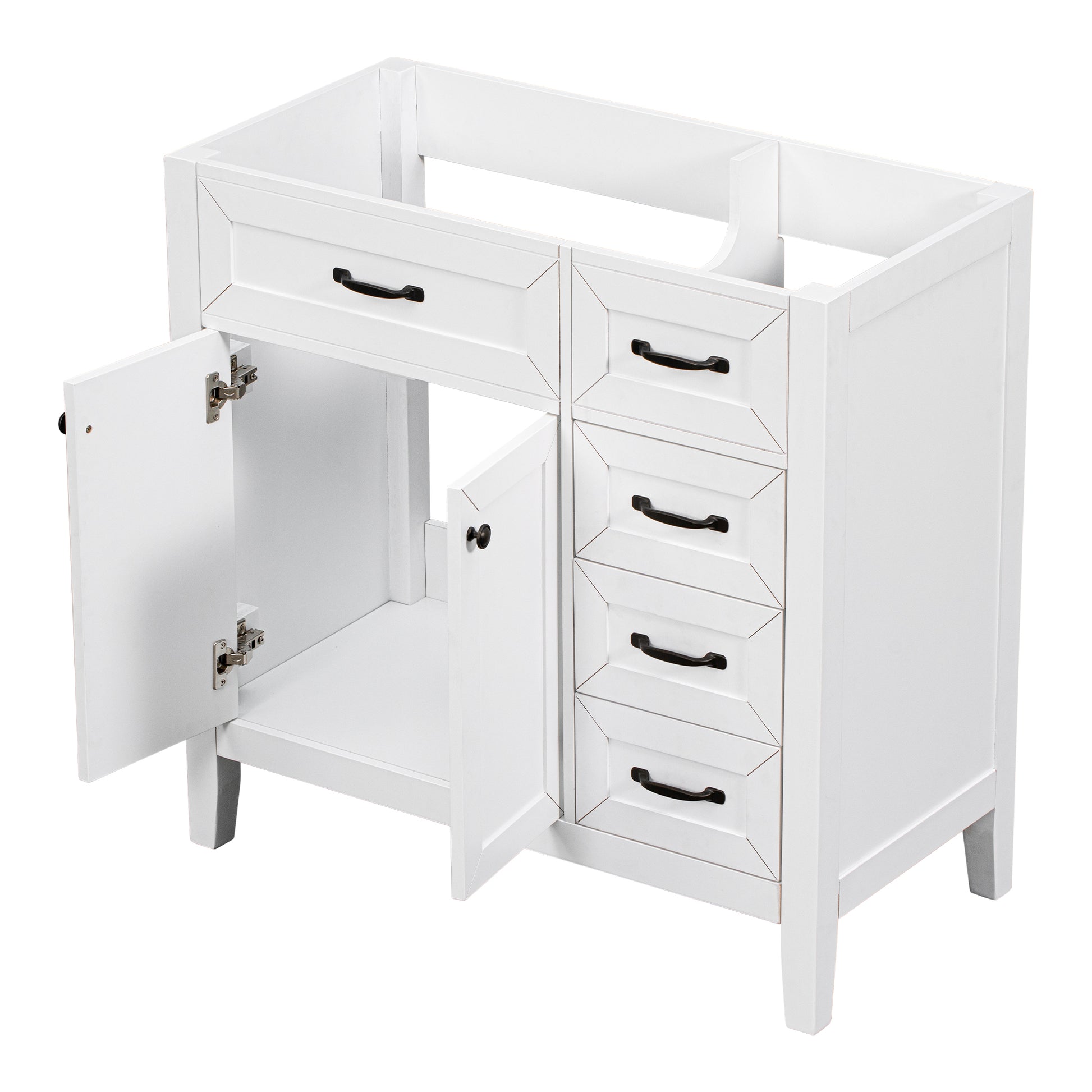 36" Bathroom Vanity Without Sink, Cabinet Base Only, Bathroom Cabinet With Drawers, Solid Frame And Mdf Board, White White Solid Wood Mdf