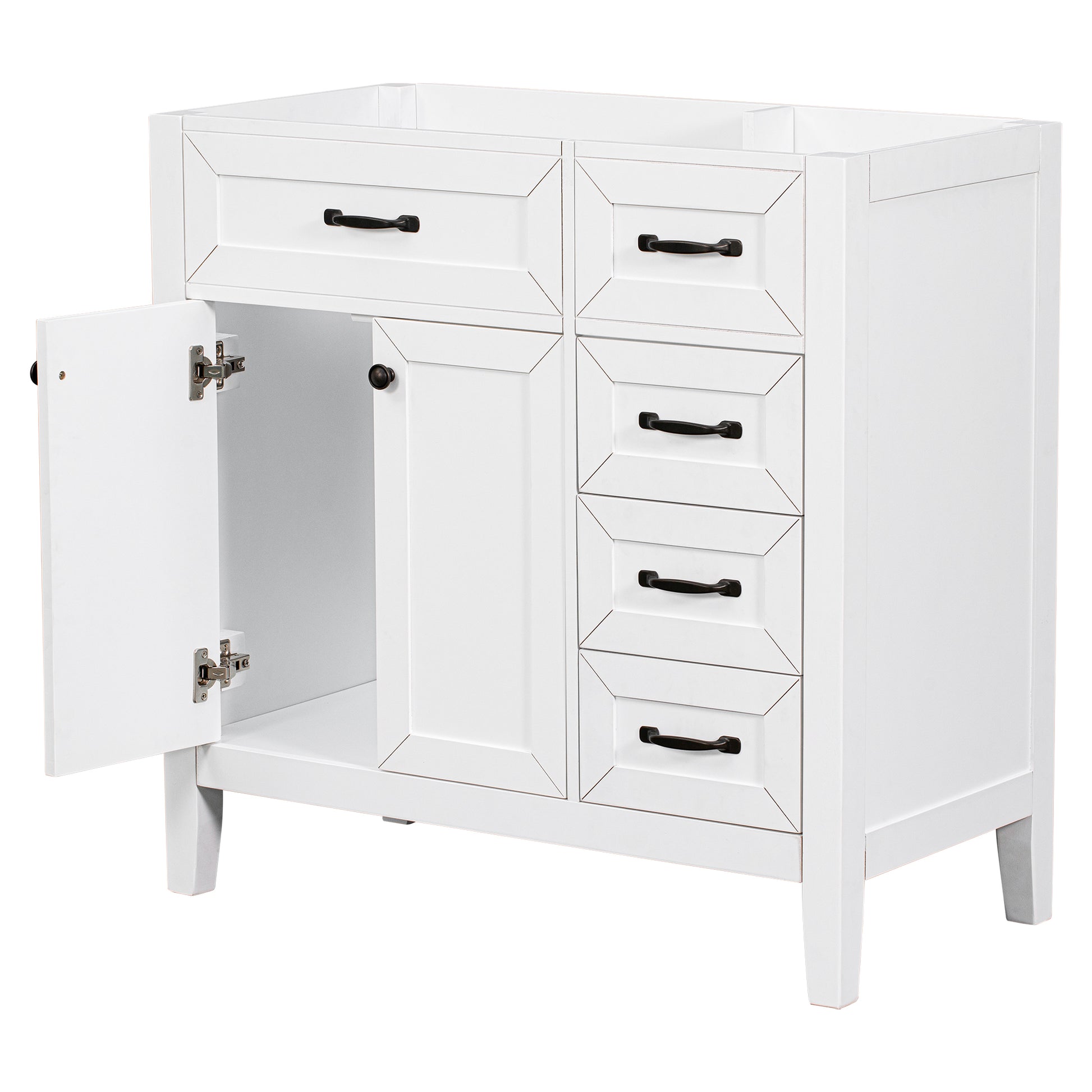 36" Bathroom Vanity Without Sink, Cabinet Base Only, Bathroom Cabinet With Drawers, Solid Frame And Mdf Board, White White Solid Wood Mdf