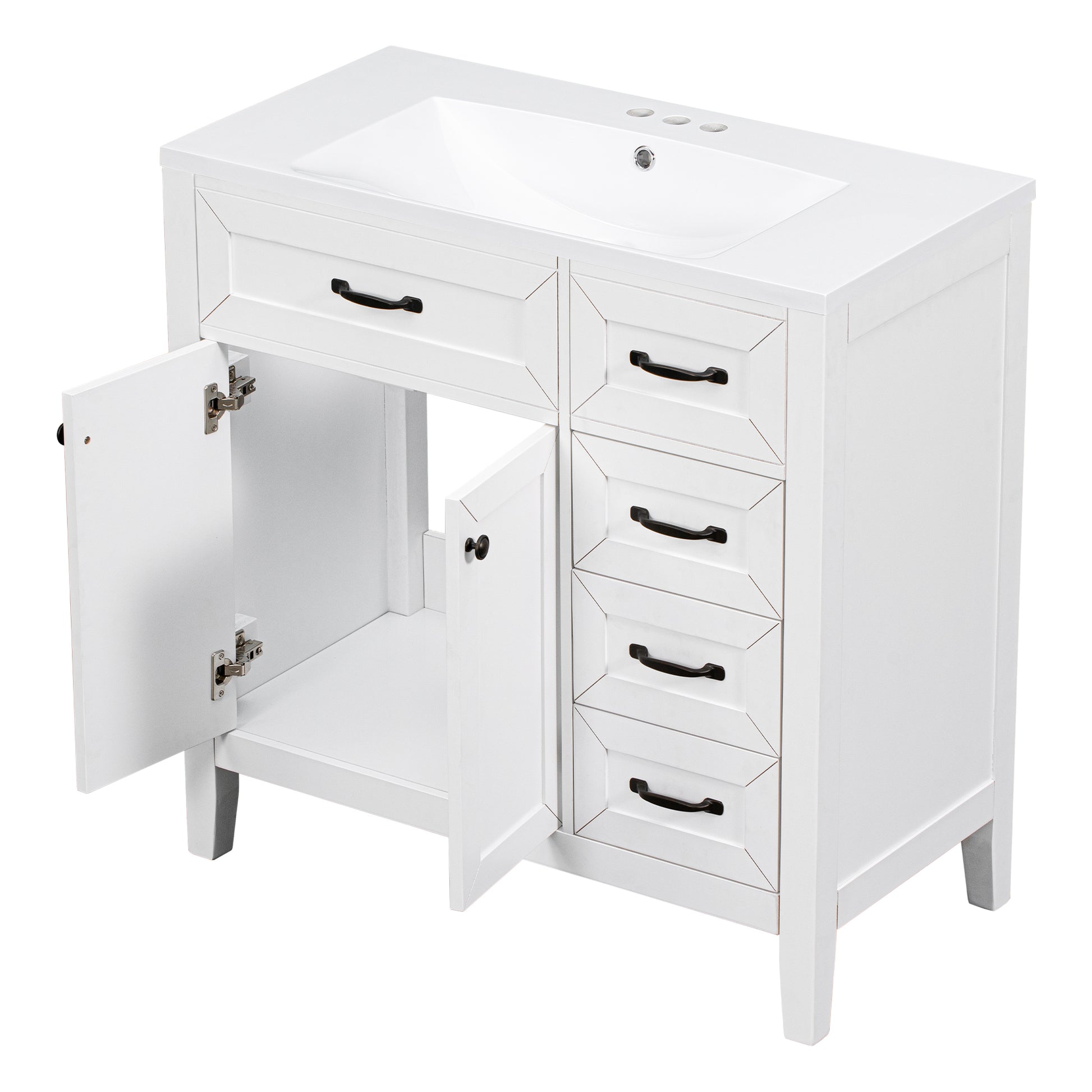 36" Bathroom Vanity With Sink Combo, White Bathroom Cabinet With Drawers, Solid Frame And Mdf Board Old Sku:Jl000007Aak White Solid Wood Mdf