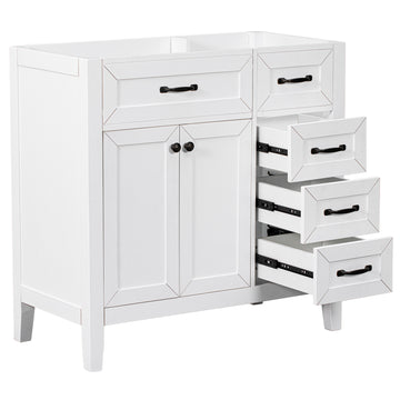 36" Bathroom Vanity Without Sink, Cabinet Base Only, Bathroom Cabinet With Drawers, Solid Frame And Mdf Board, White White Solid Wood Mdf