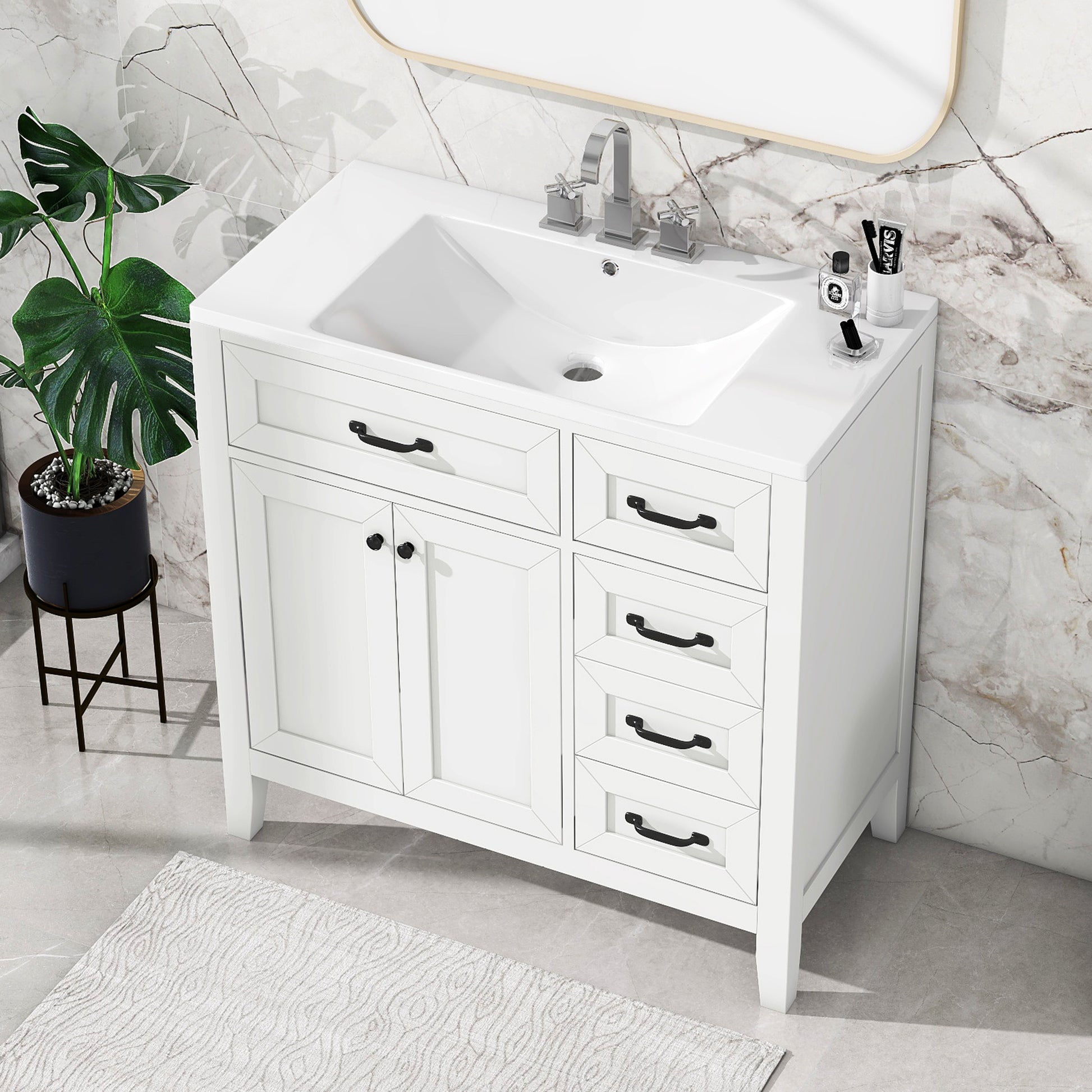 36" Bathroom Vanity With Sink Combo, White Bathroom Cabinet With Drawers, Solid Frame And Mdf Board Old Sku:Jl000007Aak White Solid Wood Mdf