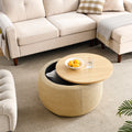 Round Storage Ottoman, 2 In 1 Function, Work As End Table And Ottoman, Natural 25.5