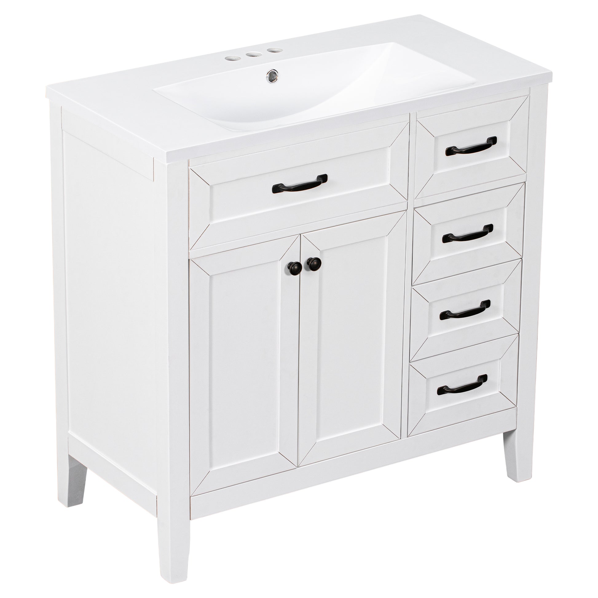 36" Bathroom Vanity With Sink Combo, White Bathroom Cabinet With Drawers, Solid Frame And Mdf Board Old Sku:Jl000007Aak White Solid Wood Mdf