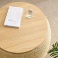 Round Storage Ottoman, 2 In 1 Function, Work As End Table And Ottoman, Natural 25.5