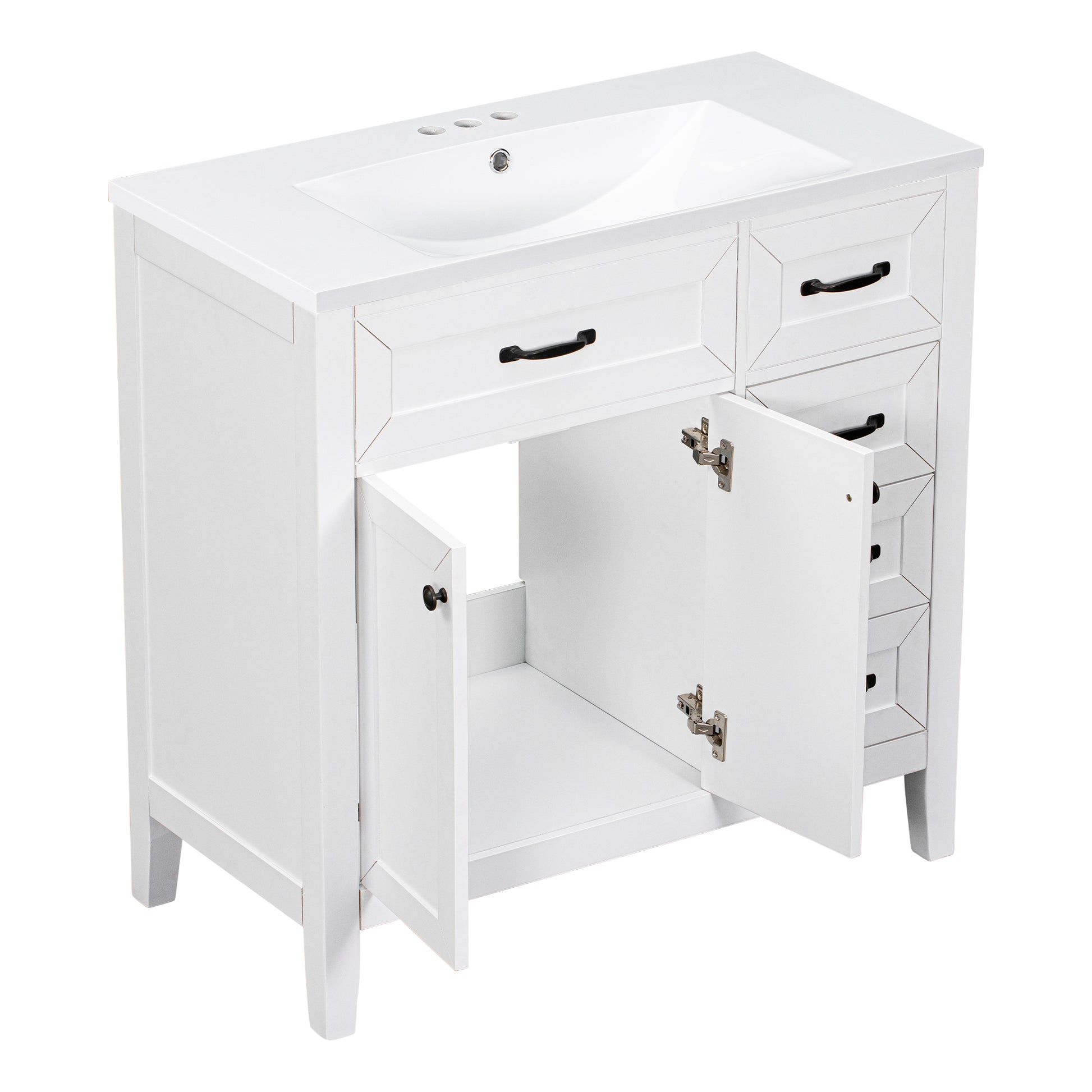 36" Bathroom Vanity With Sink Combo, White Bathroom Cabinet With Drawers, Solid Frame And Mdf Board Old Sku:Jl000007Aak White Solid Wood Mdf
