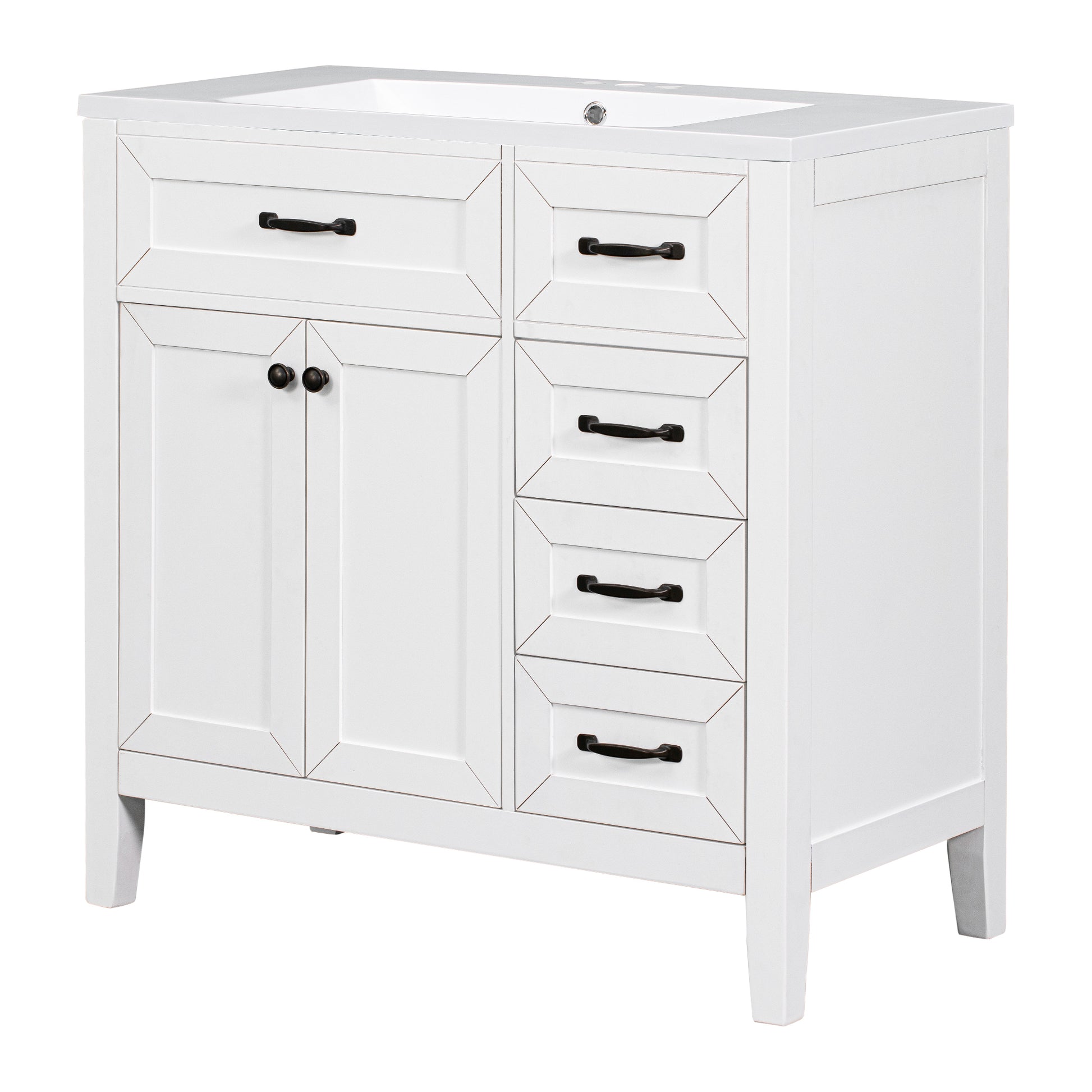 36" Bathroom Vanity With Sink Combo, White Bathroom Cabinet With Drawers, Solid Frame And Mdf Board White Solid Wood Mdf