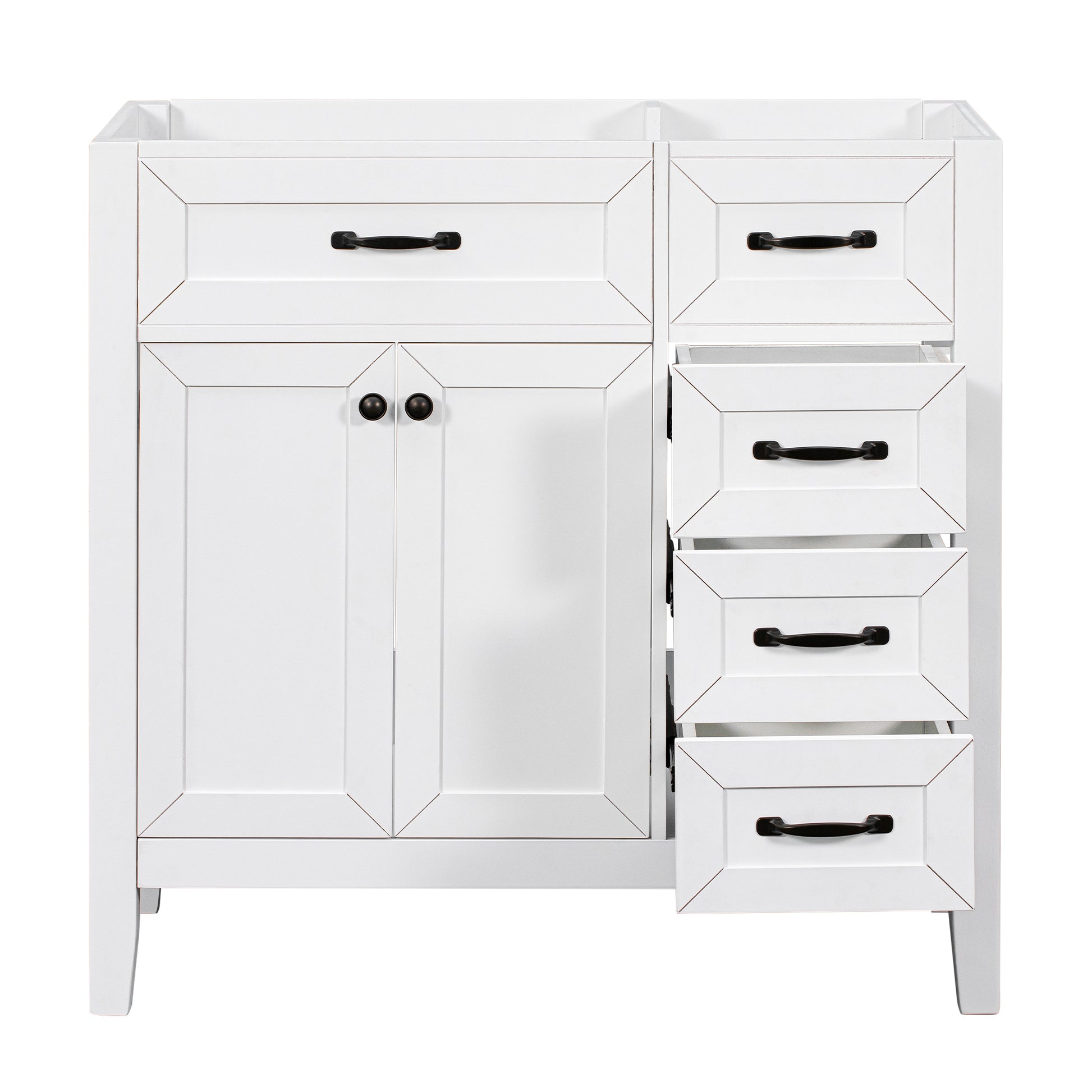 36" Bathroom Vanity Without Sink, Cabinet Base Only, Bathroom Cabinet With Drawers, Solid Frame And Mdf Board, White White Solid Wood Mdf