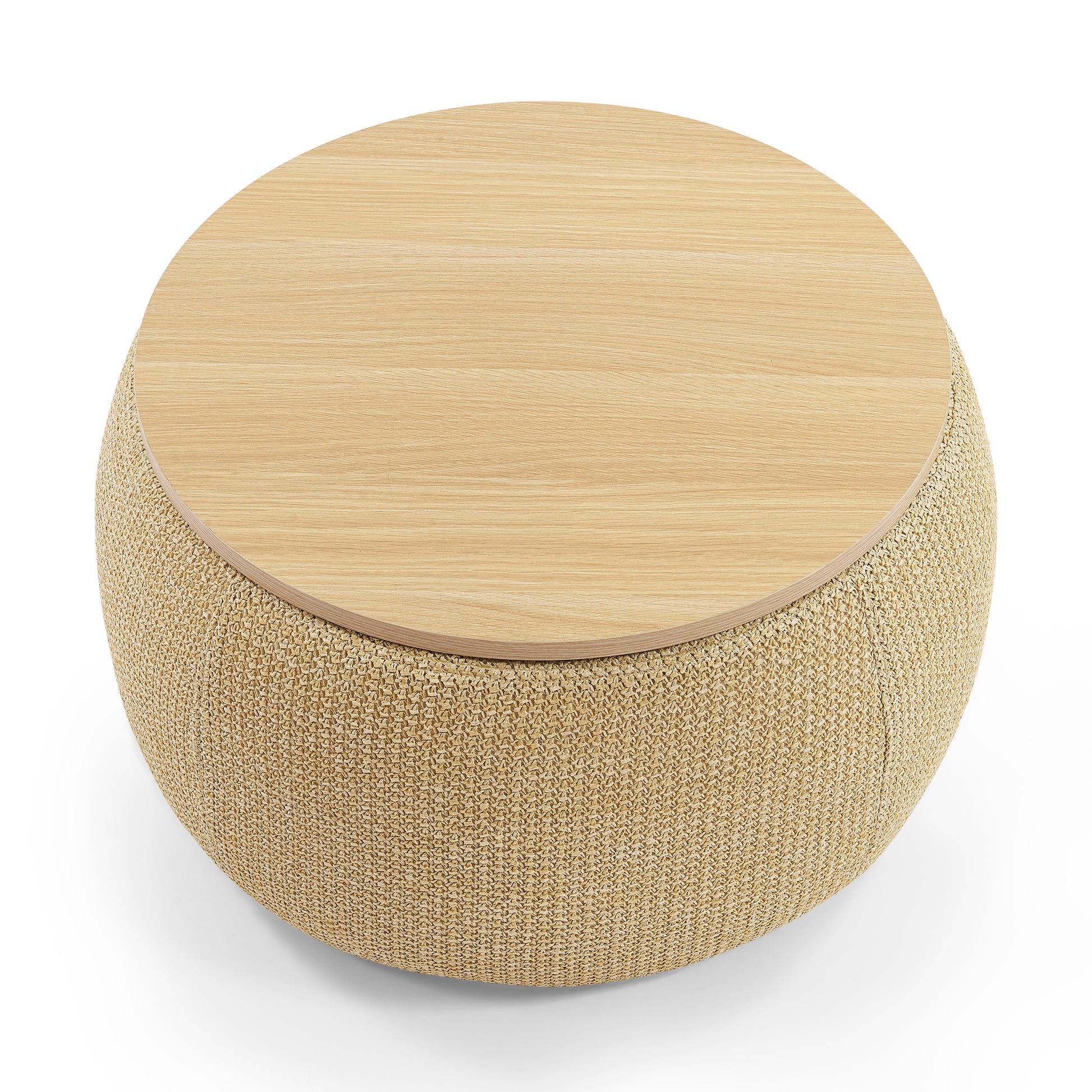 Round Storage Ottoman, 2 In 1 Function, Work As End Table And Ottoman, Natural 25.5"X25.5"X14.5" Natural Plastic