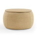 Round Storage Ottoman, 2 In 1 Function, Work As End Table And Ottoman, Natural 25.5