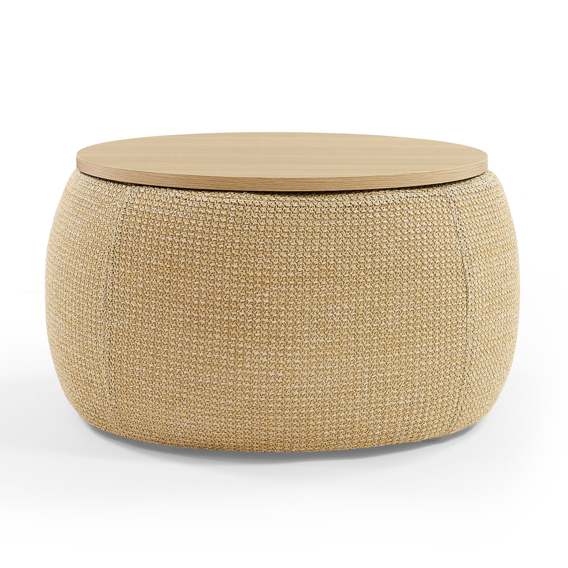 Round Storage Ottoman, 2 In 1 Function, Work As End Table And Ottoman, Natural 25.5"X25.5"X14.5" Natural Plastic