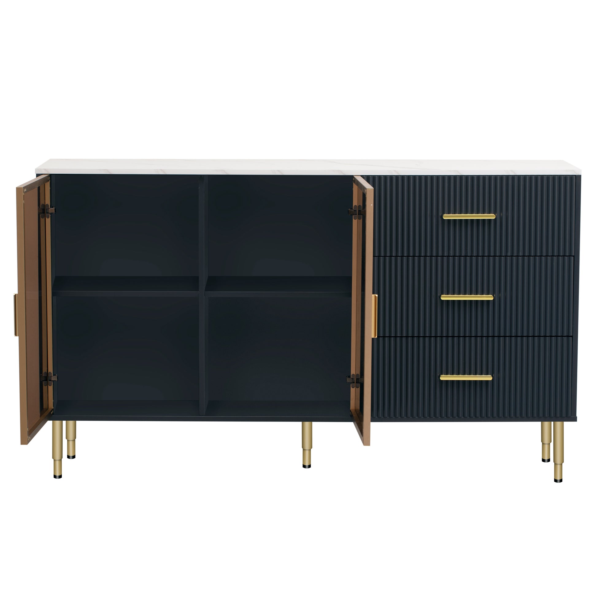 Modern Sideboard MDF Buffet Cabinet Marble navy blue-mdf+glass