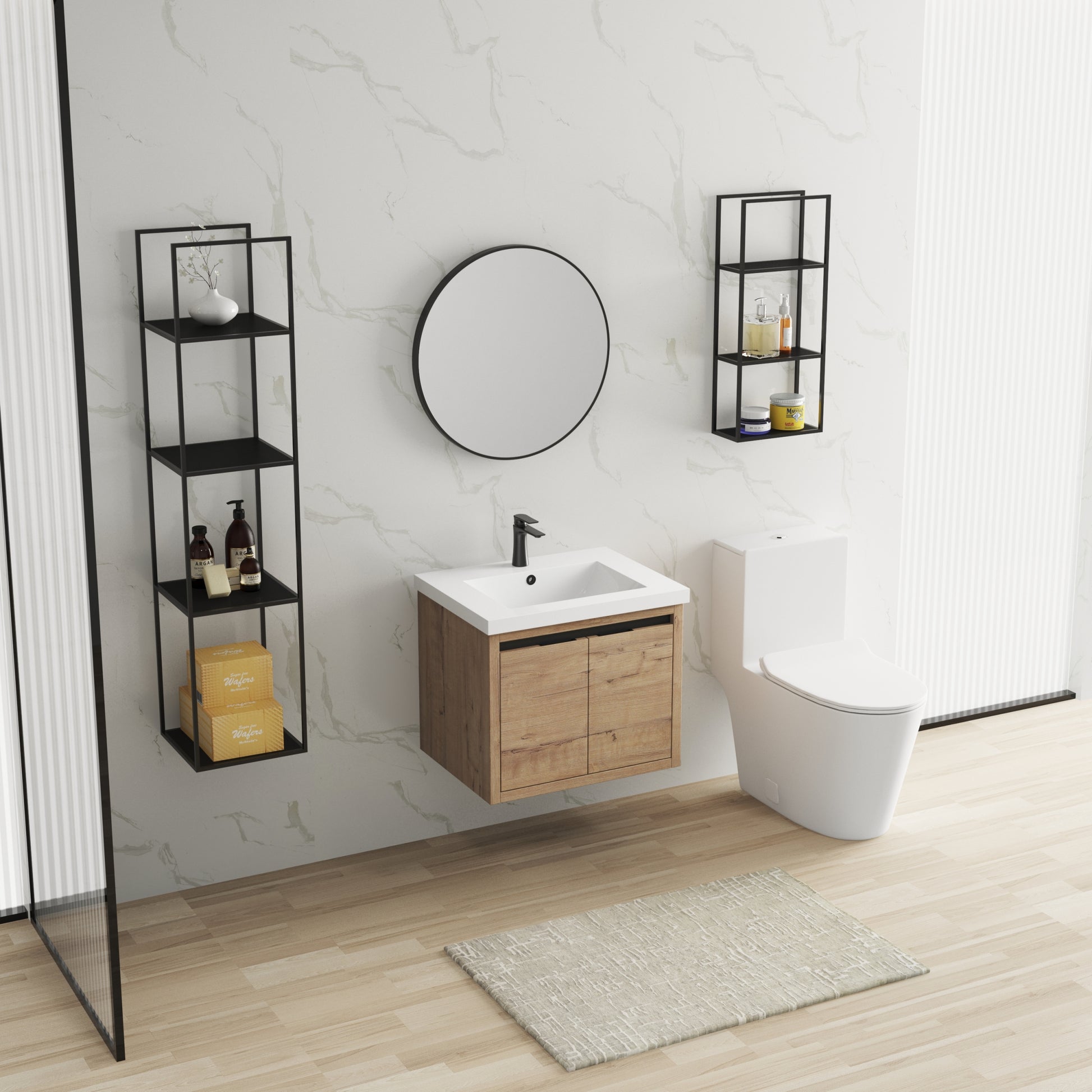 Bathroom Cabinet With Sink,Soft Close Doors,Float imitative oak-2-bathroom-wall