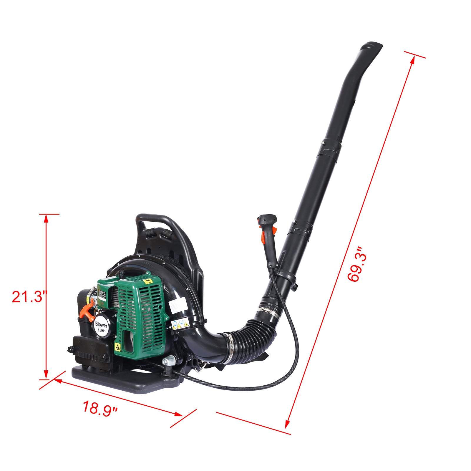 2 Stroke Backpack Leaf Blower,Gas 63.3Cc,3.6Hp 750Cfm Green Plastic