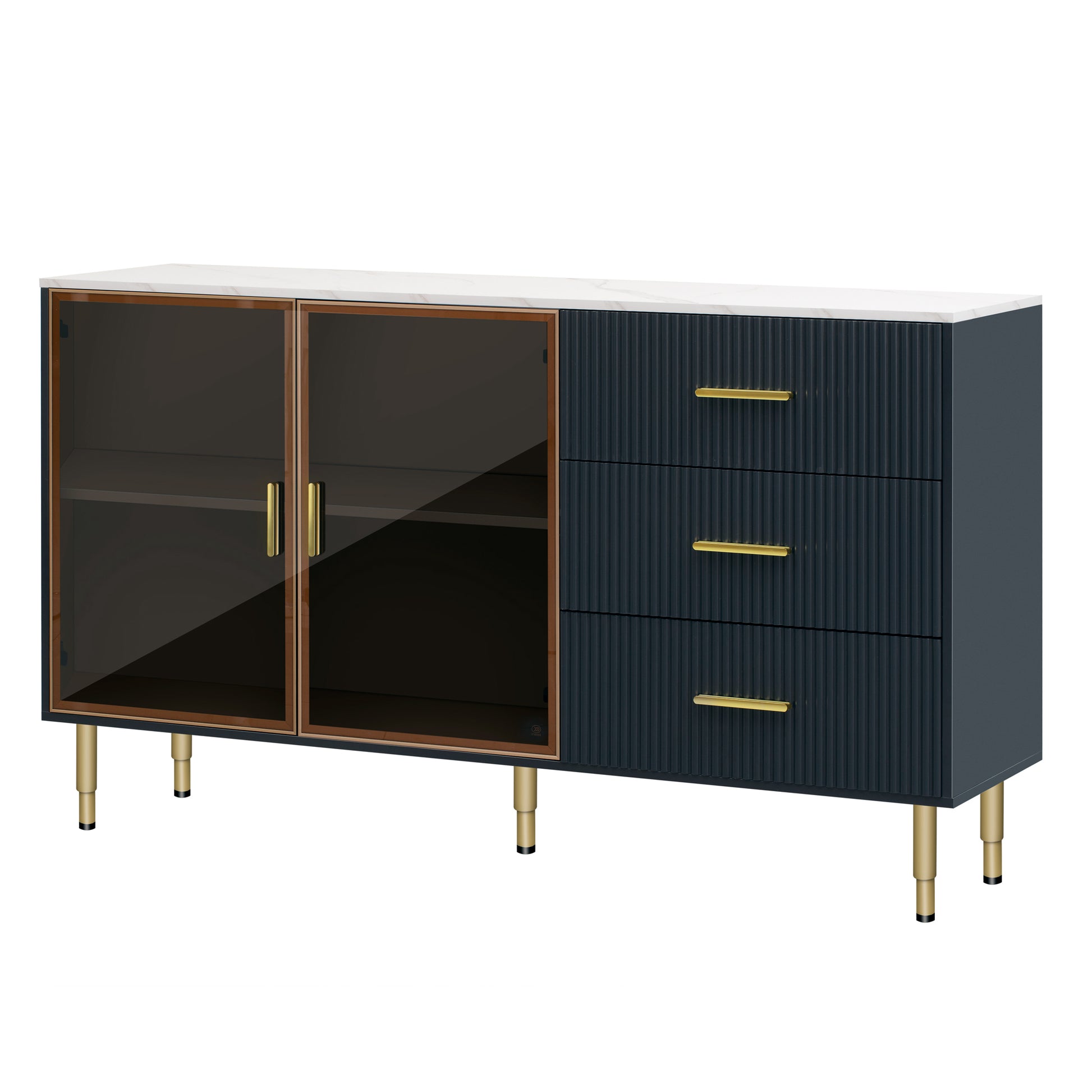 Modern Sideboard MDF Buffet Cabinet Marble navy blue-mdf+glass