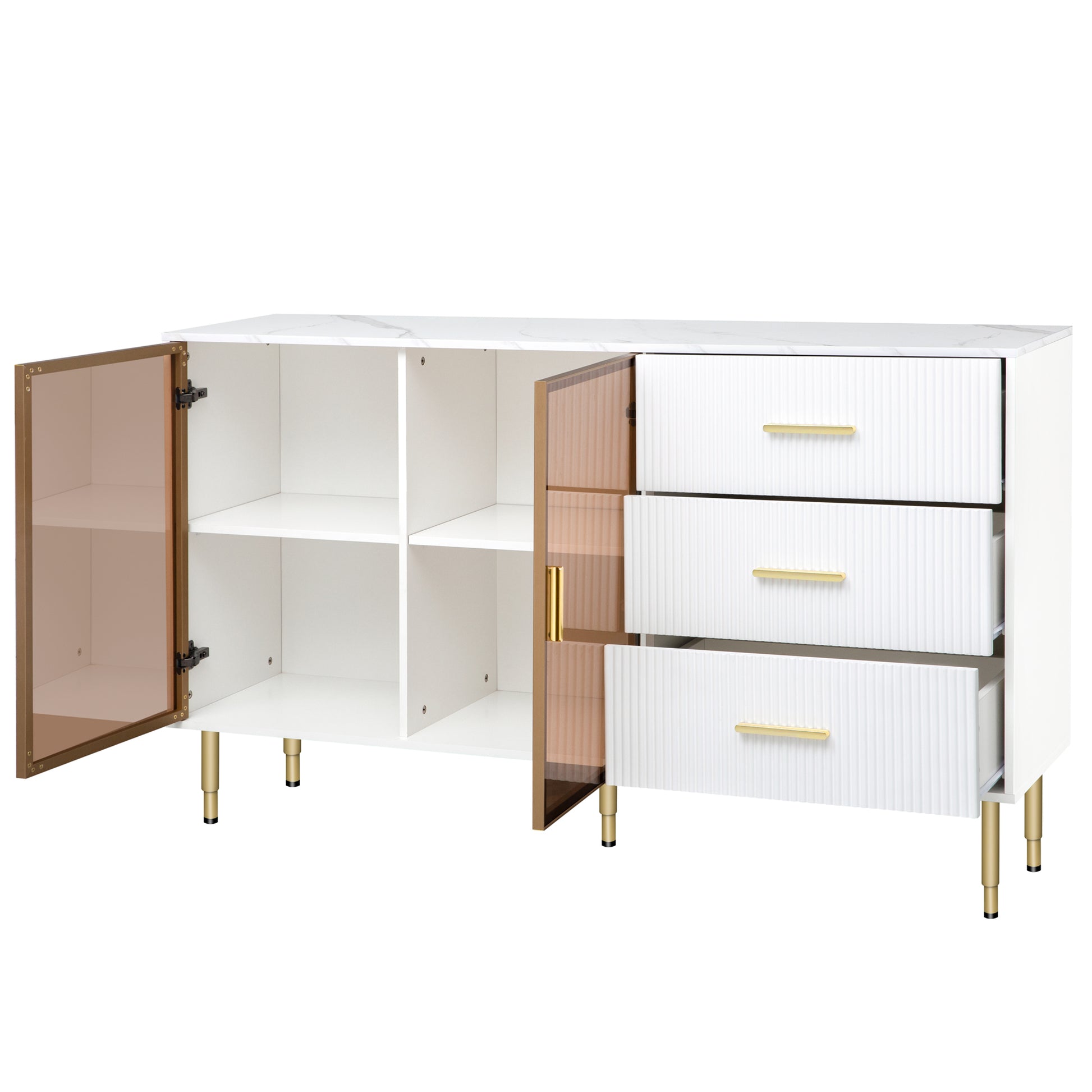 Modern Sideboard MDF Buffet Cabinet Marble white-mdf+glass