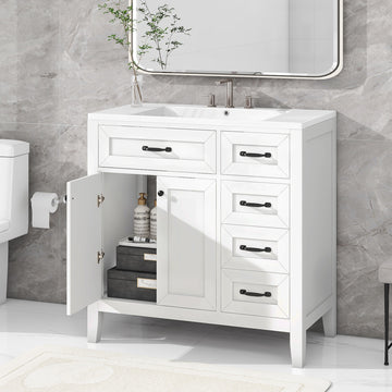 36" Bathroom Vanity With Sink Combo, White Bathroom Cabinet With Drawers, Solid Frame And Mdf Board Old Sku:Jl000007Aak White Solid Wood Mdf
