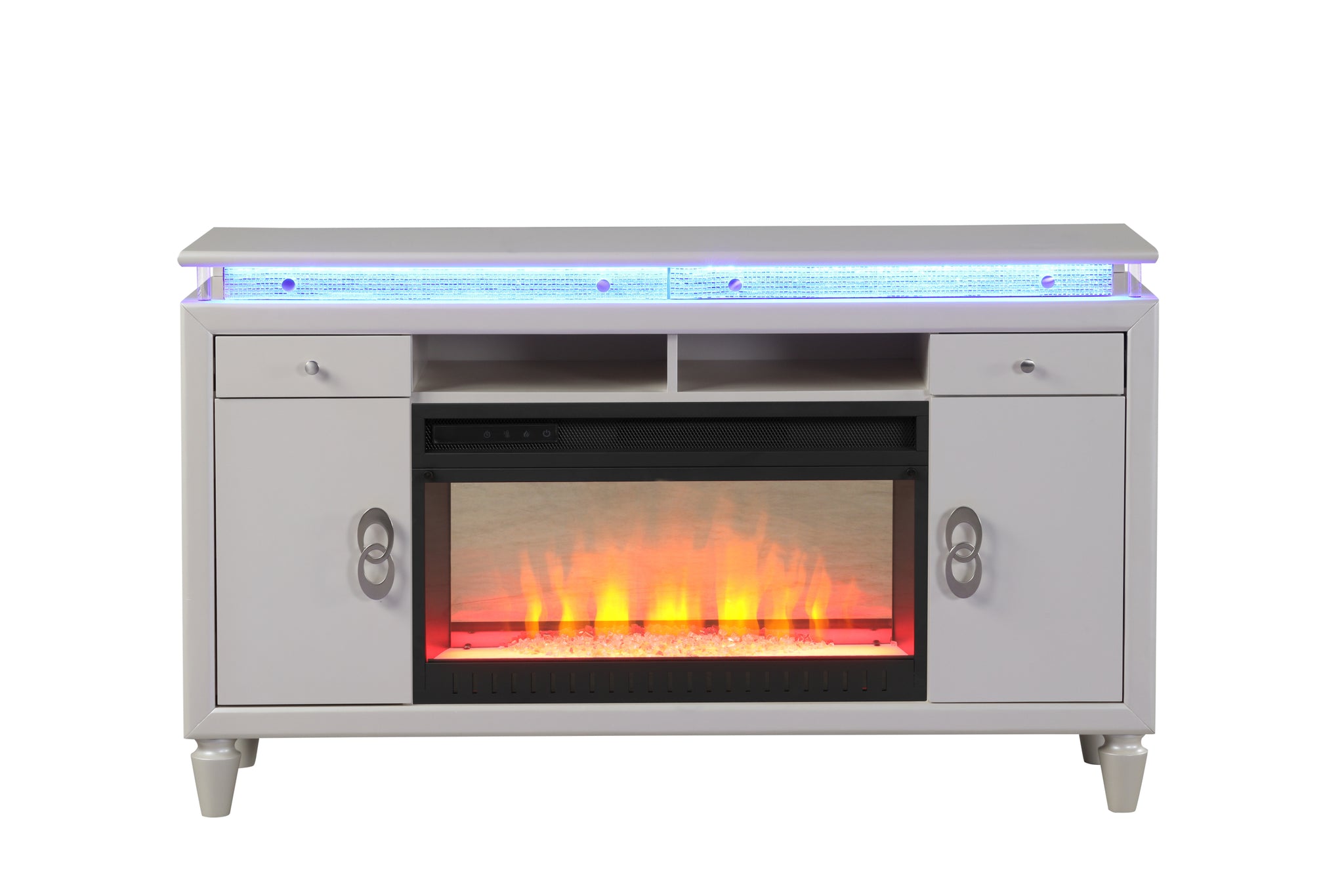 Perla Tv Stand With Electric Fireplace in Milky