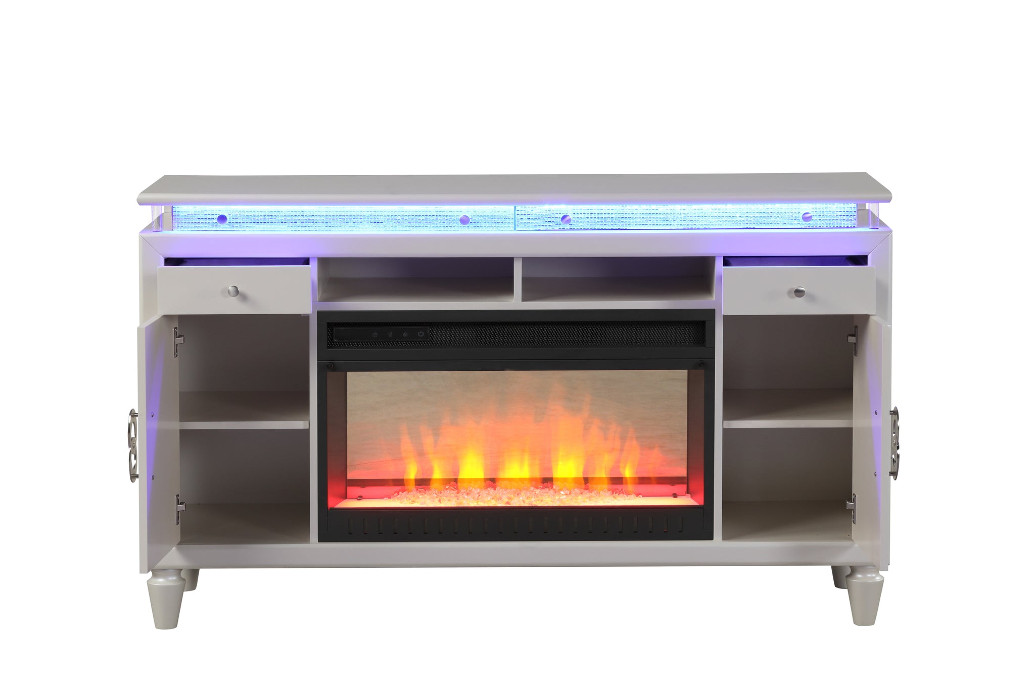 Perla Tv Stand With Electric Fireplace in Milky