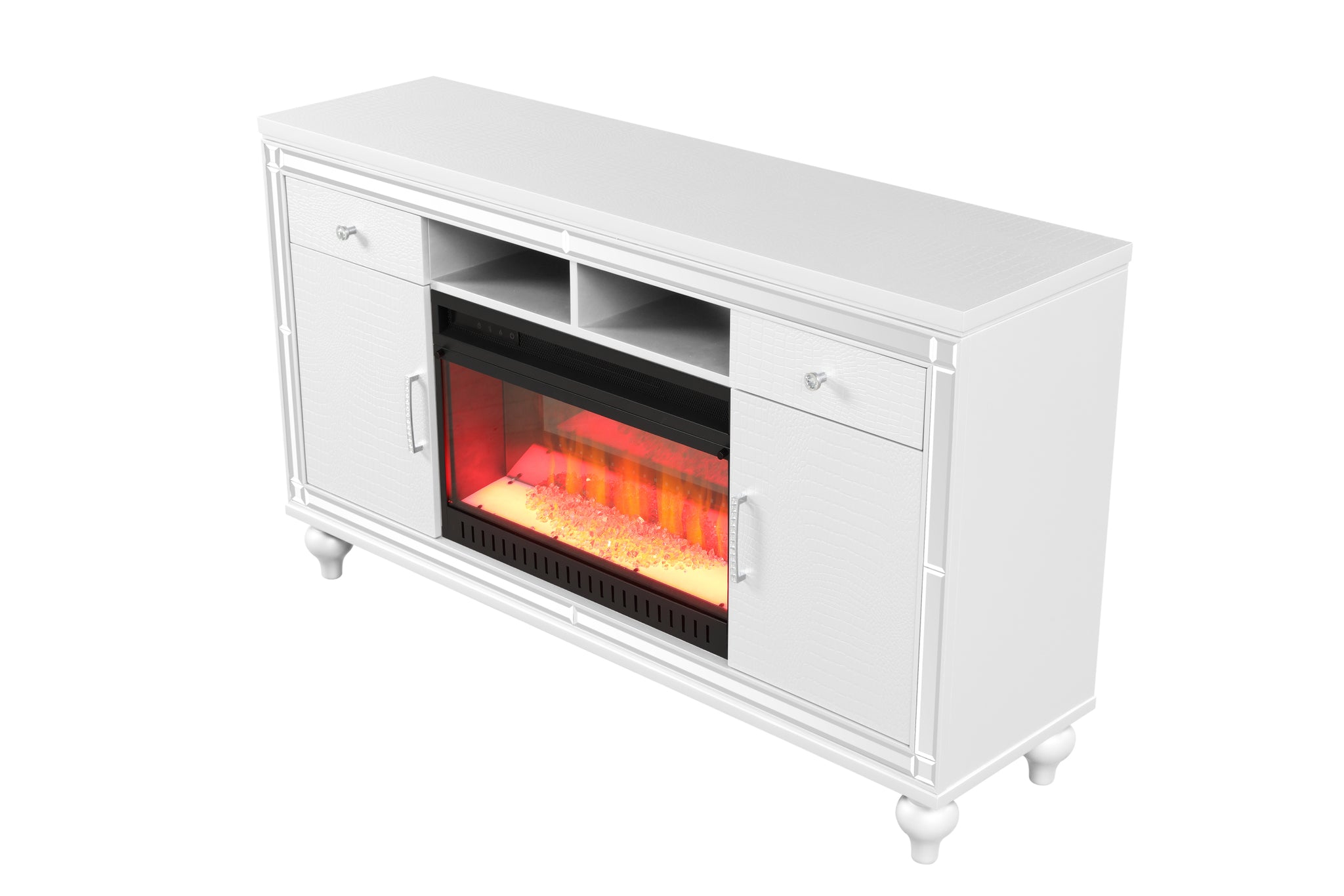 Sterling TV Stand With Electric Fireplace in White white-solid wood