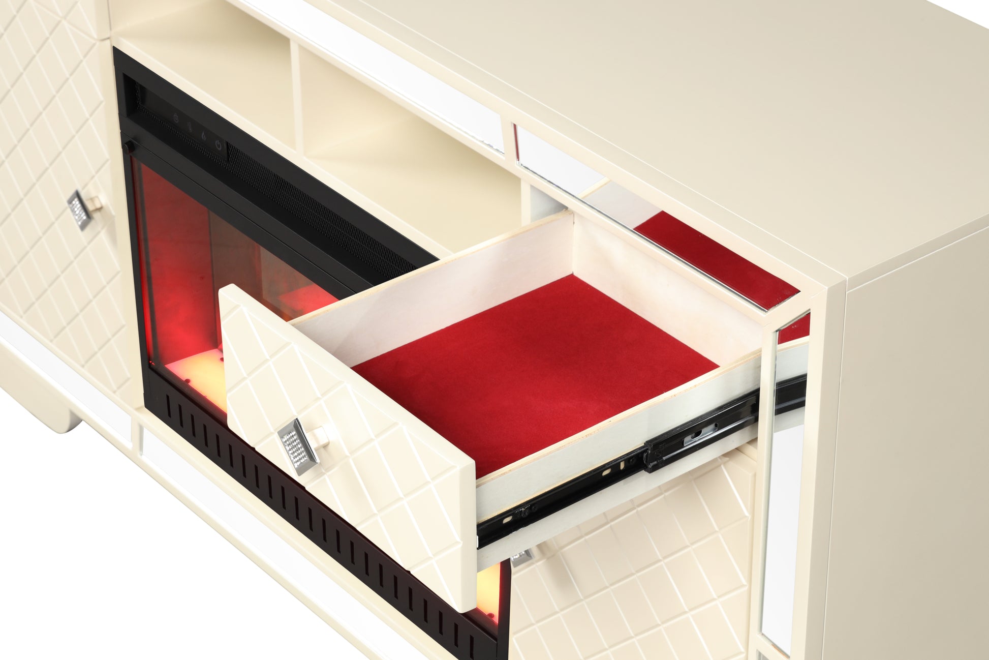 Madison Tv Stand With Electric Fireplace In Beige Electric Beige Primary Living Space Contemporary,Modern Yes Solid Wood Mdf Wood Electric