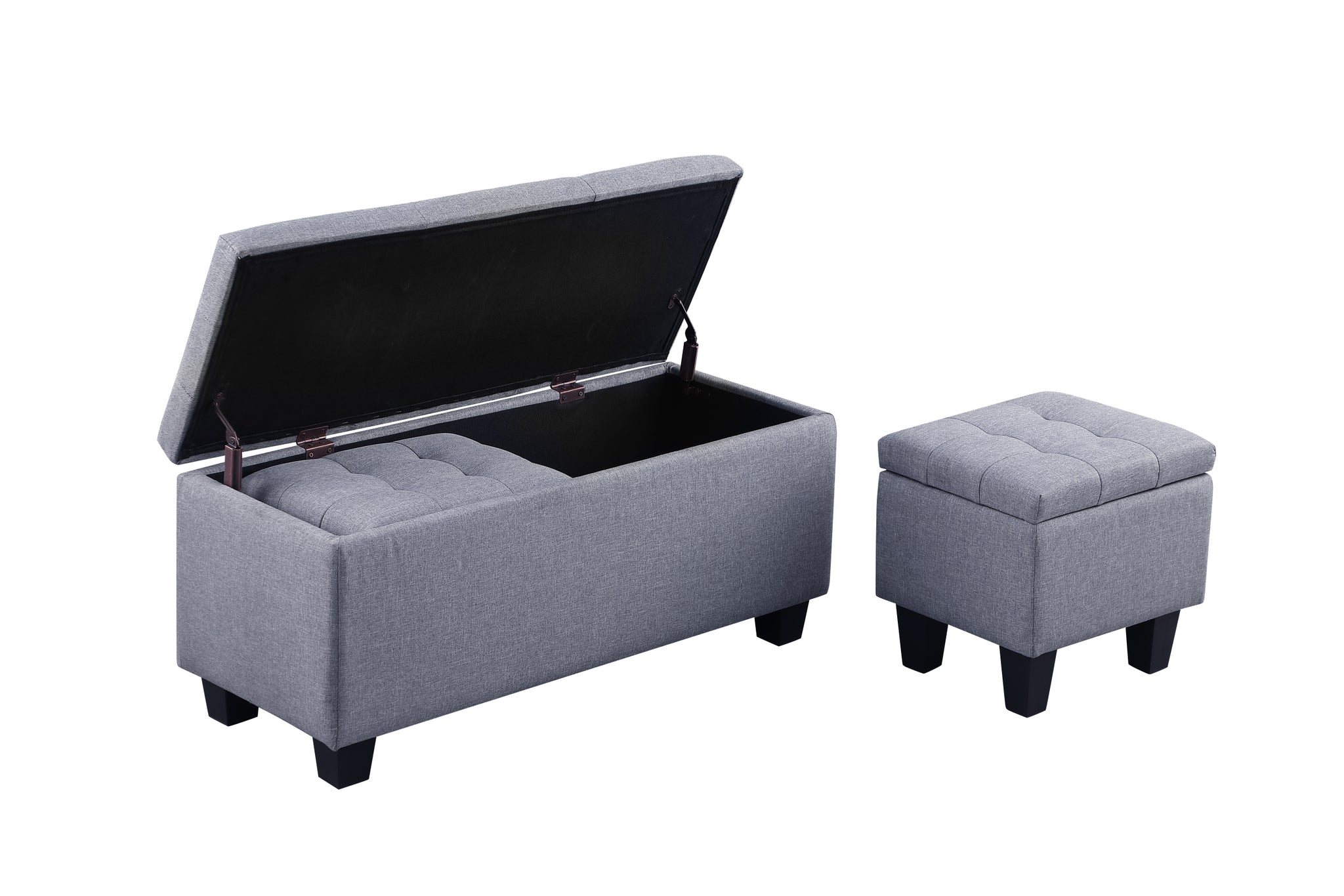 VIDEO Large Storage Ottoman Bench Set, 3 in 1 gray-fabric