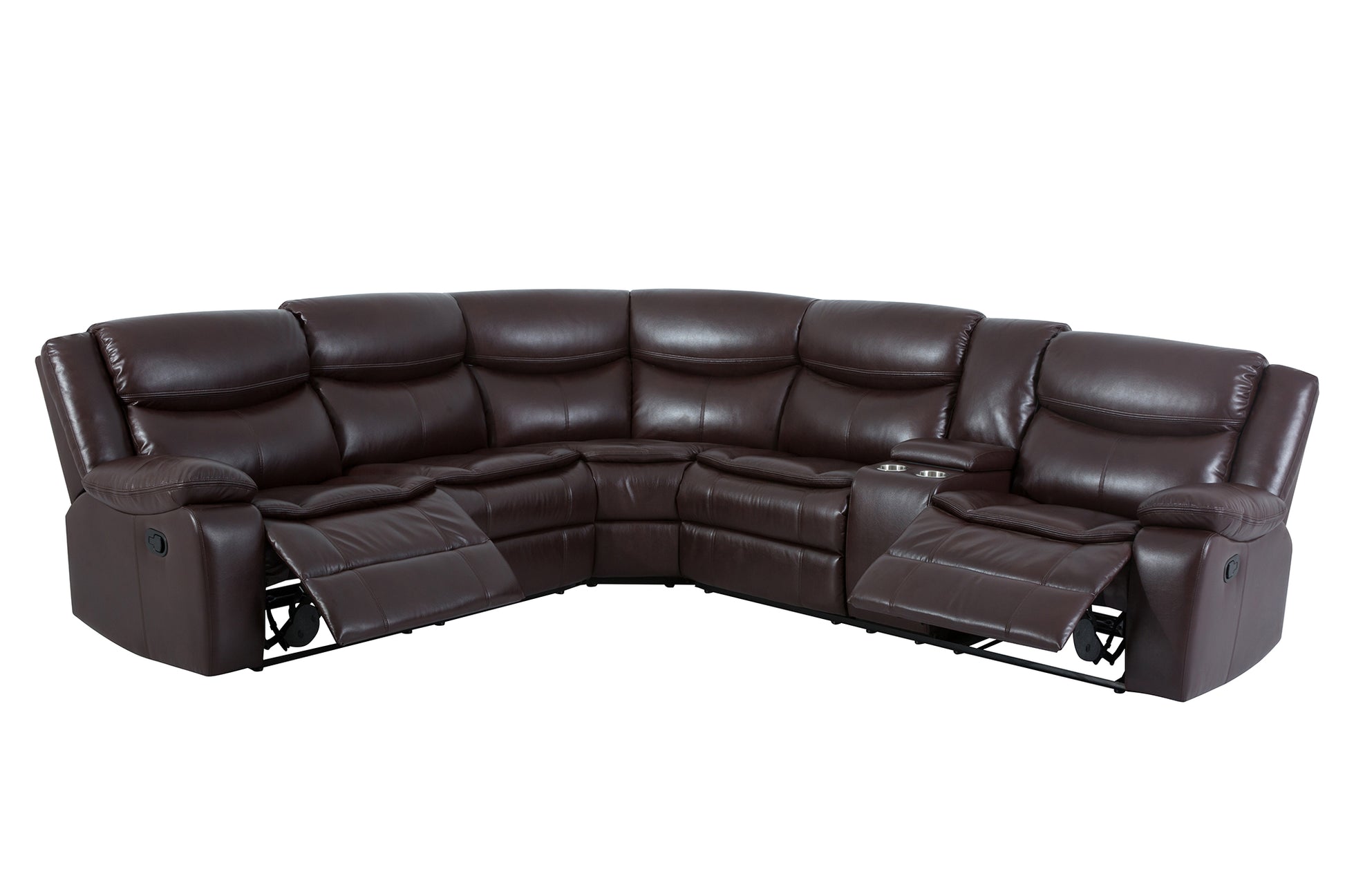 L Shapeleather Manual Reclining Sectional Sofa Set, Brown Brown Foam Leather 5 Seat