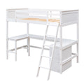 Twin Size Loft Bed With Shelves And Desk, Wooden Loft Bed With Desk White Old Sku:Lt000537Aak Twin White Solid Wood